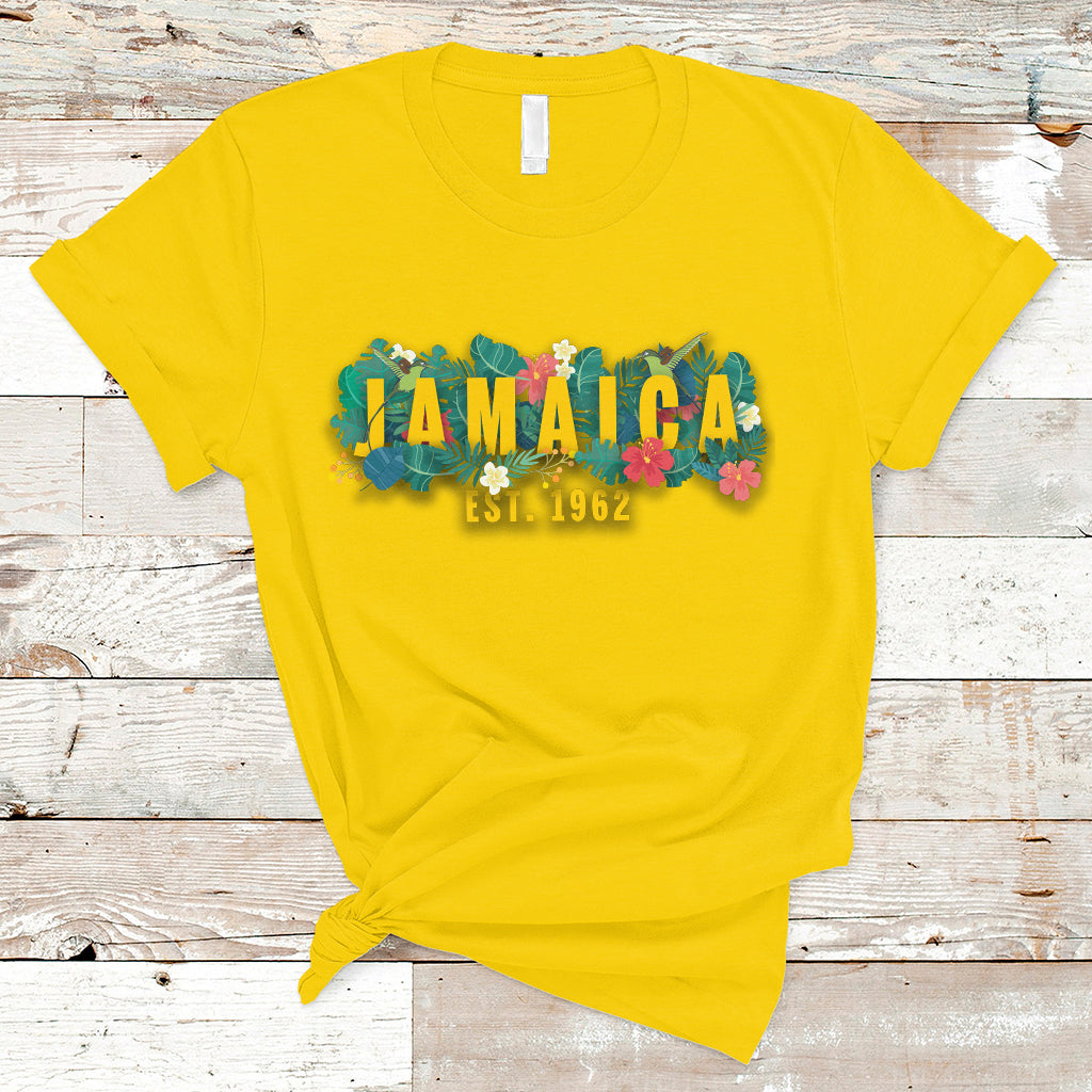 Jamaica T Shirt Jamaica Est 1962 Jamaican Flower Bird Travel Souvenir - Wonder Print Shop