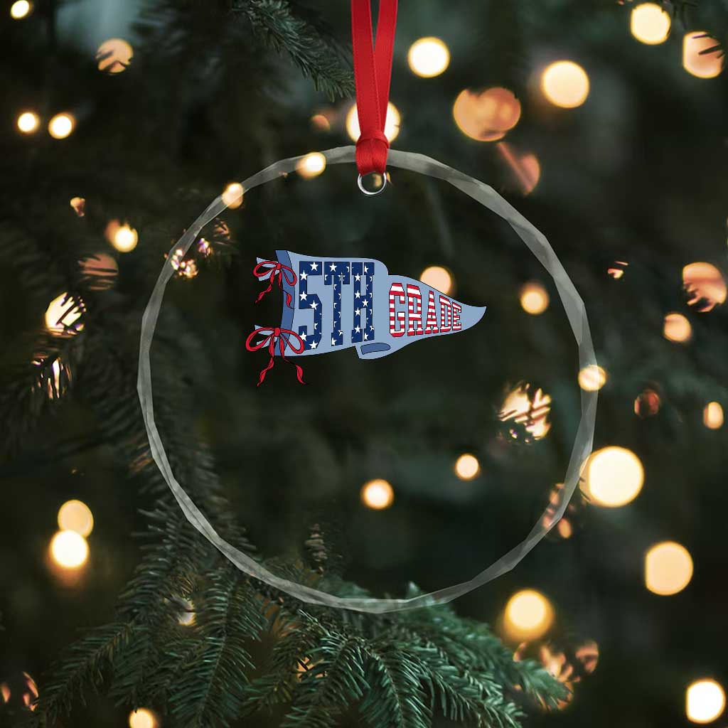 5th Grade Teacher Pennant US Flag Back to School Crystal Glass Ornament