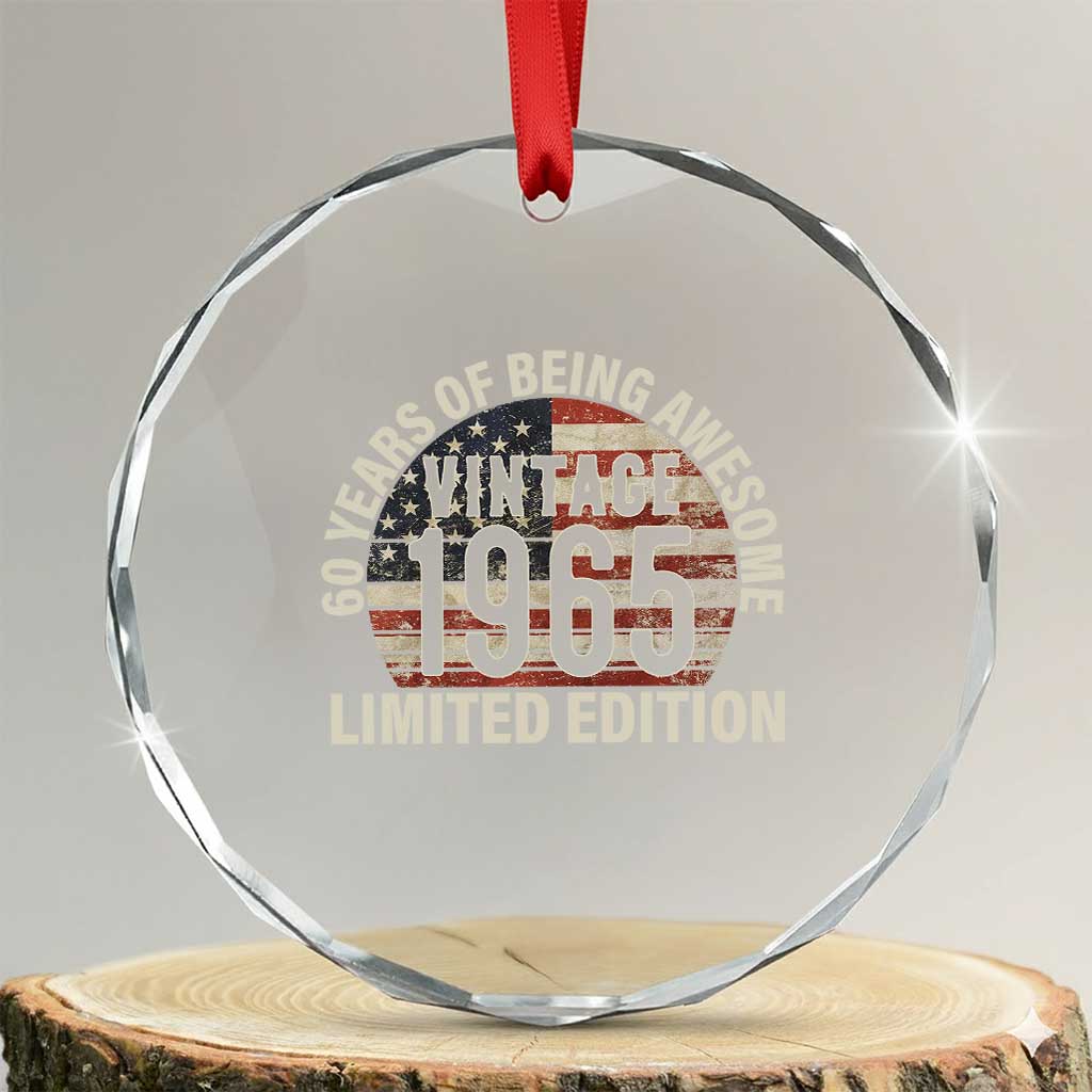 60th Birthday Crystal Glass Ornament Vintage 1965 Limited Edition 60 Years Of Being Awesome American Flag - Wonder Print Shop