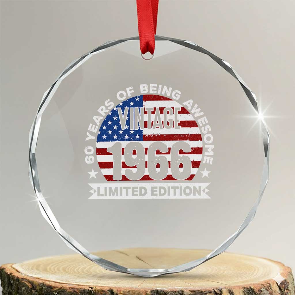 60th Birthday Crystal Glass Ornament Vintage 1966 60 Year Old Birthday American Flag
