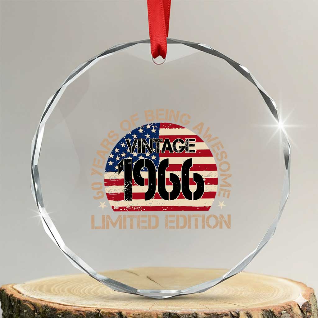 60th Birthday Crystal Glass Ornament Vintage 1966 60 Year Old Birthday USA Flag