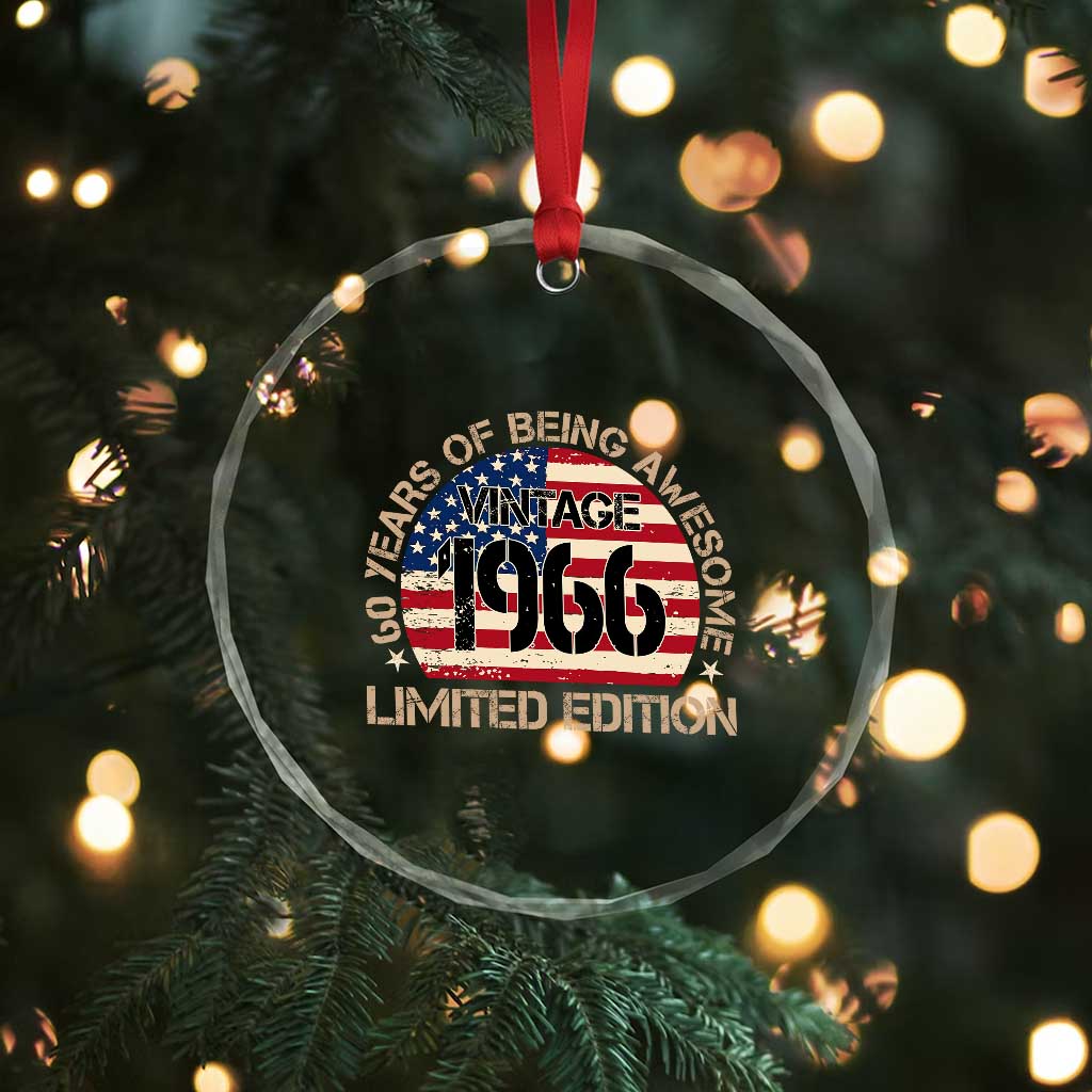 60th Birthday Crystal Glass Ornament Vintage 1966 60 Year Old Birthday USA Flag