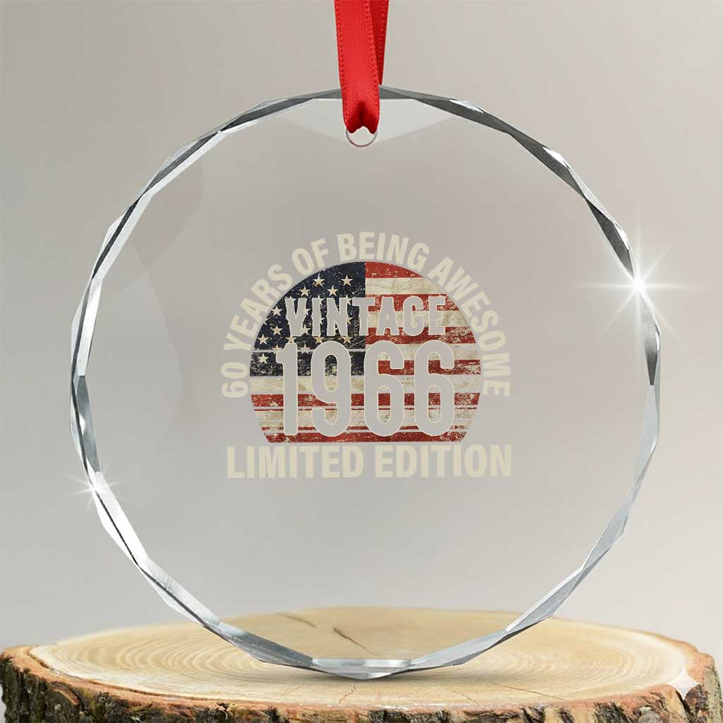 60th Birthday Crystal Glass Ornament Vintage 1966 Limited Edition 60 Years Of Being Awesome American Flag - Wonder Print Shop