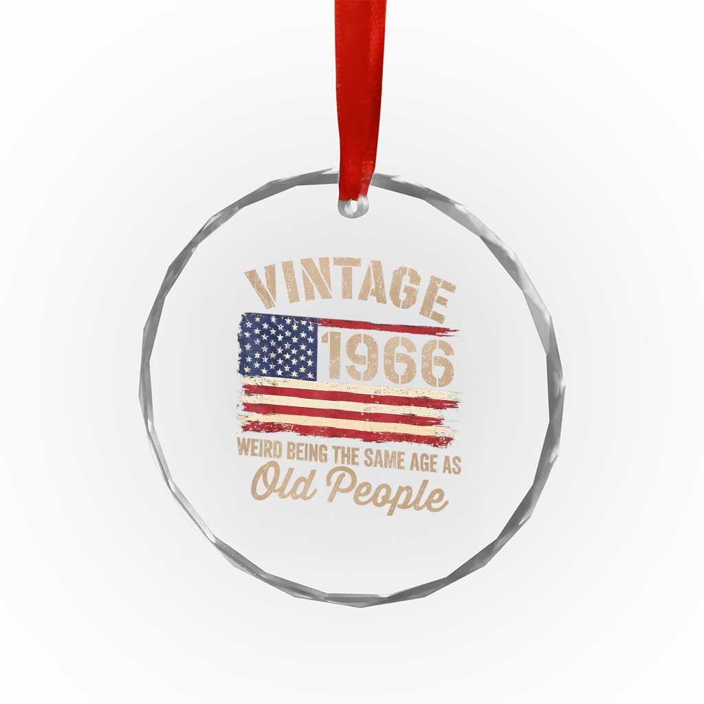 60th Birthday Crystal Glass Ornament Vintage 1966 Weird Being the Same Age as Old People USA Flag