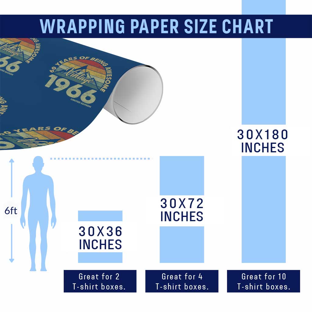 60th Birthday Wrapping Paper Roll Vintage 1966 Limited Edition 60 Year Old Gift