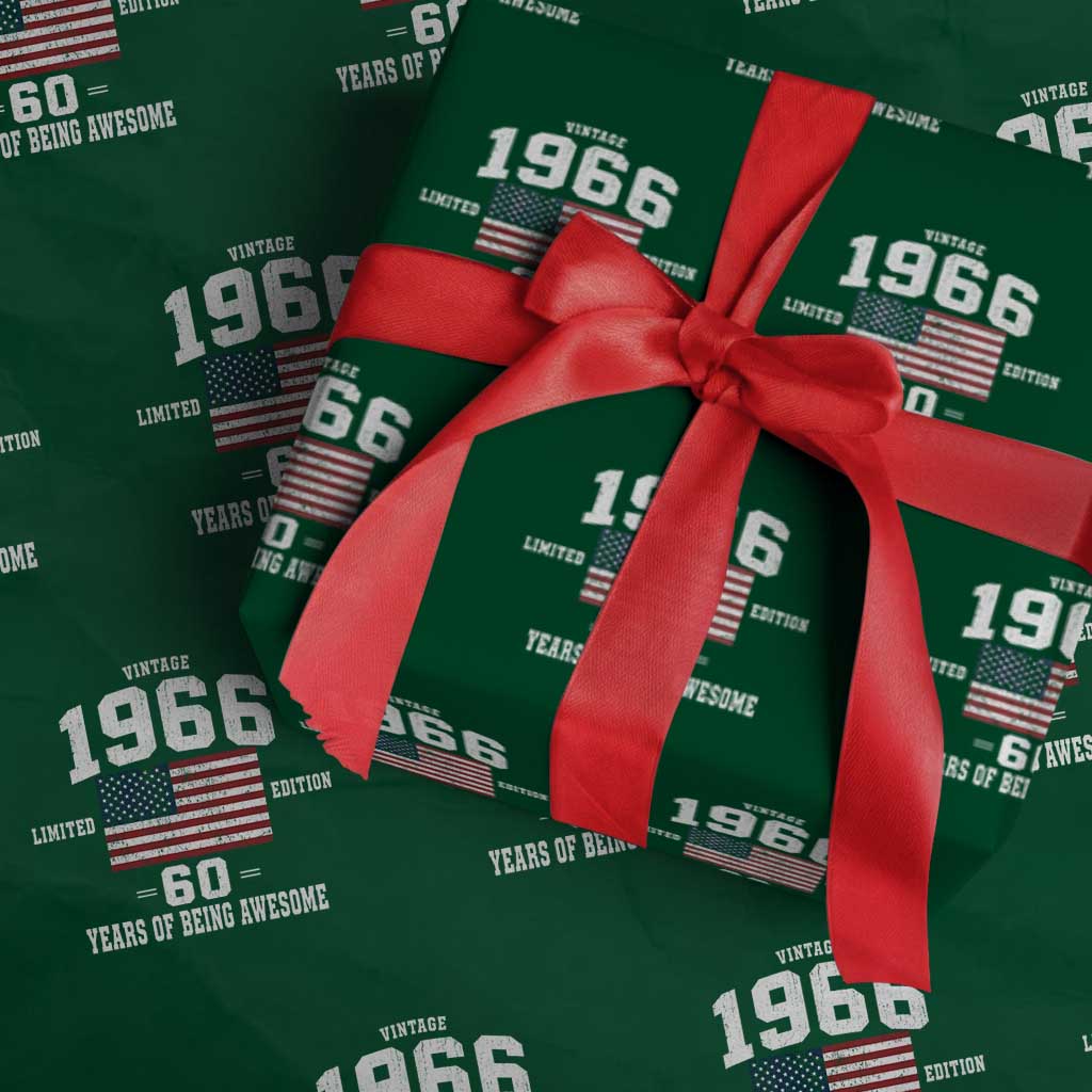 60th Birthday Wrapping Paper Roll Vintage 1966 Limited Edition 60 Years Of Being Awesome USA Flag