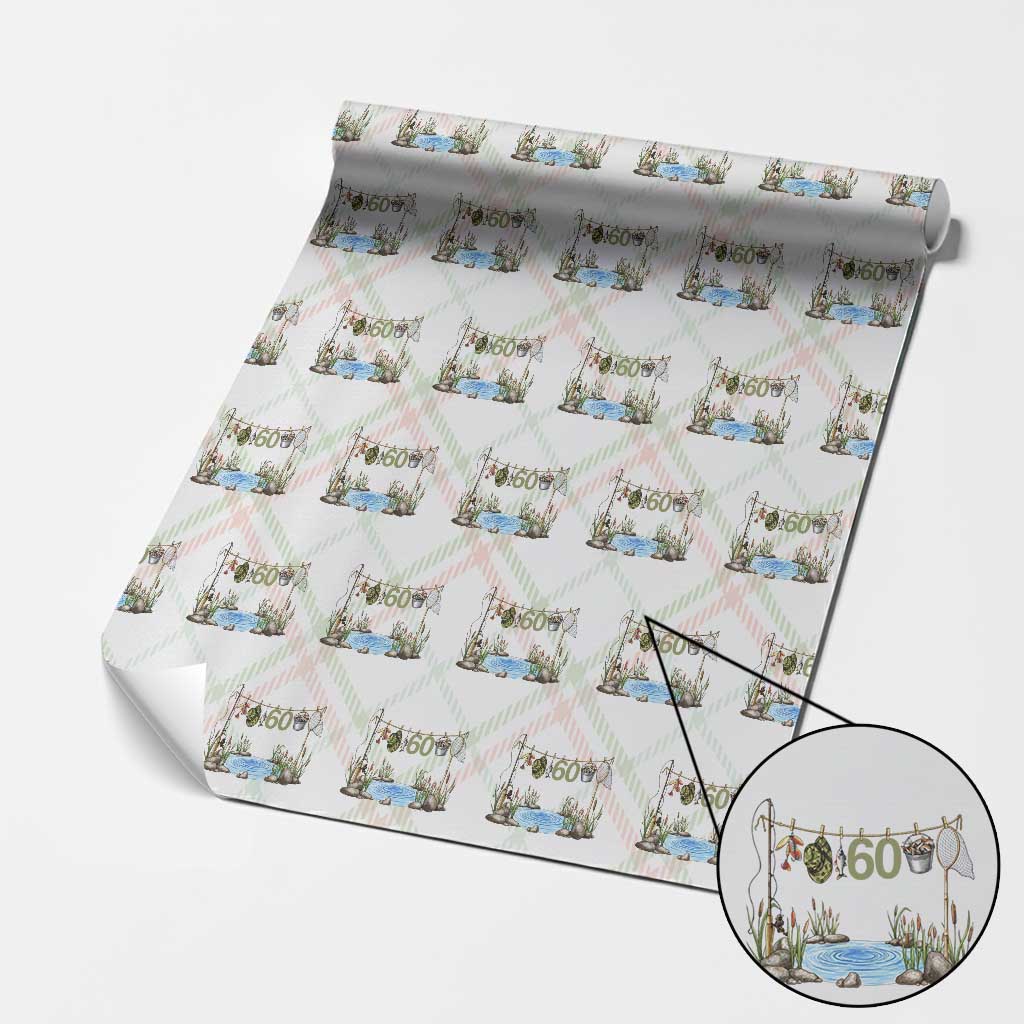60th Birthday Fishing Wrapping Paper Roll Fisherman Birthday Party Gift