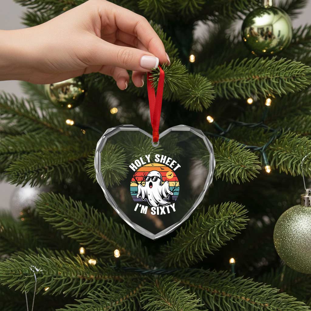 60th Birthday Halloween Ghost Heart Crystal Glass Ornament Holy Sheet I'm Sixty
