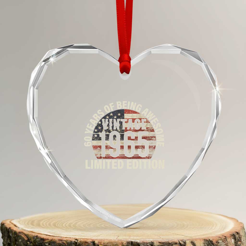 60th Birthday Heart Crystal Glass Ornament Vintage 1965 Limited Edition 60 Years Of Being Awesome American Flag - Wonder Print Shop