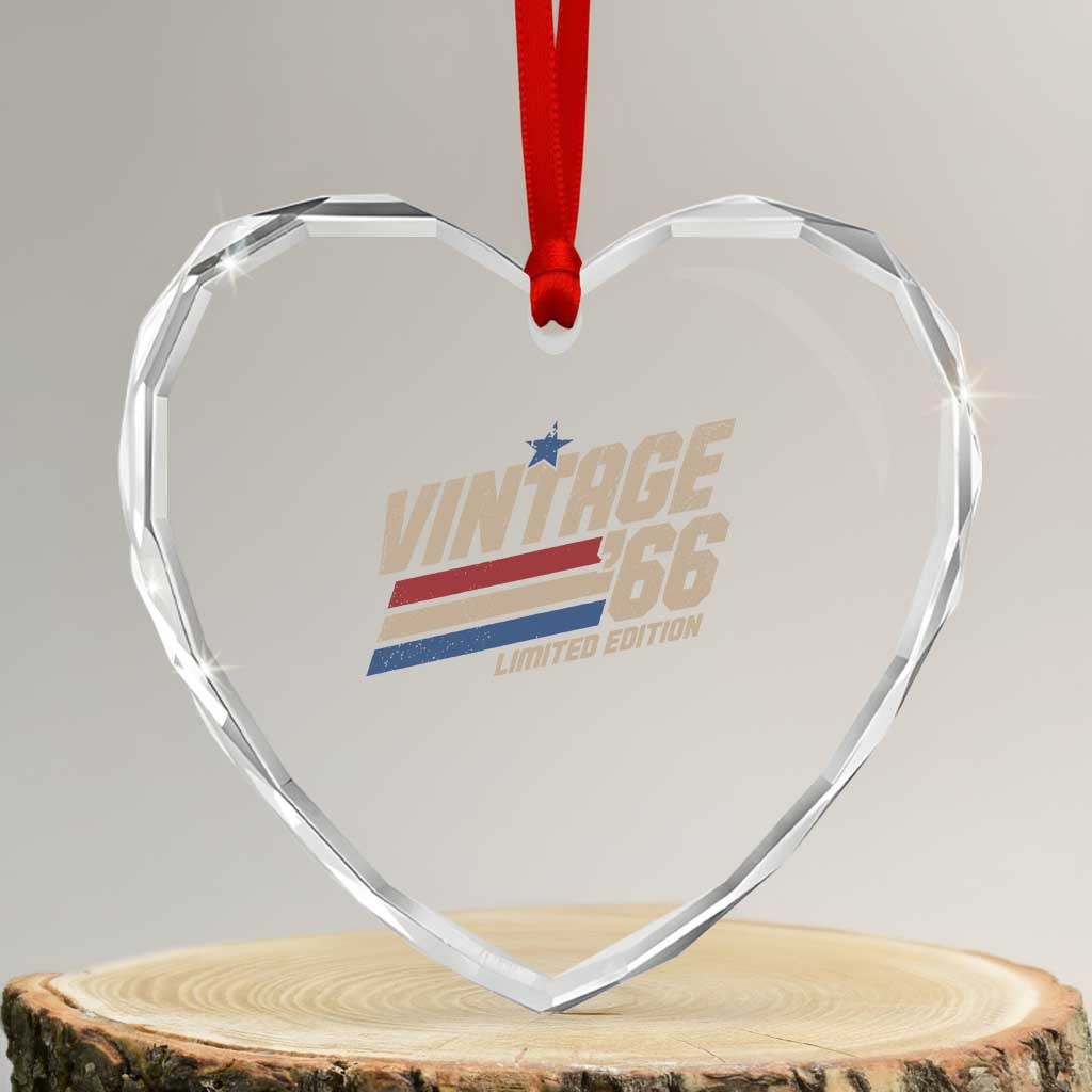 60th Birthday Heart Crystal Glass Ornament Vintage 1966 60 Years Old Birthday USA Stripes