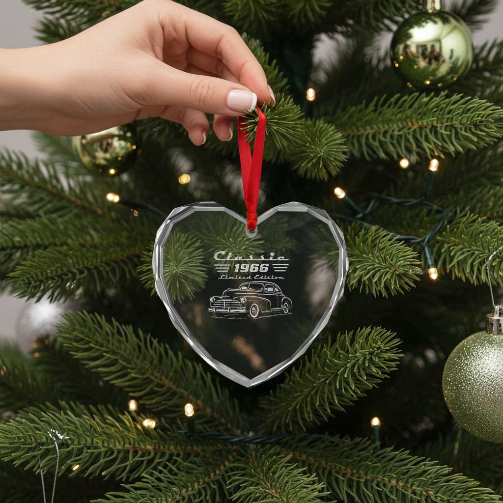 60th Birthday Heart Crystal Glass Ornament Vintage Retro Car Classic 1966 60 Year Old Gift