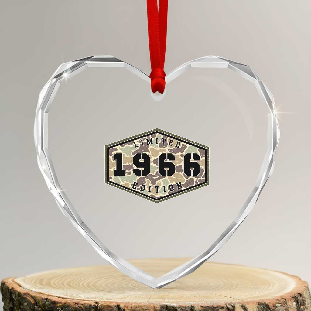 60th Birthday Hunting Heart Crystal Glass Ornament 1966 Limited Edition Vintage Camouflage Gifts For Turning 60