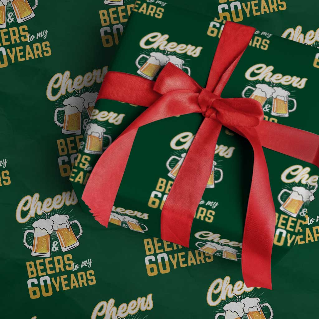 60th Birthday Party Gift Wrapping Paper Roll Cheers Beers To My 60 Years