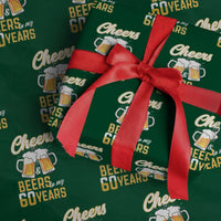 60th Birthday Party Gift Wrapping Paper Roll Cheers Beers To My 60 Years
