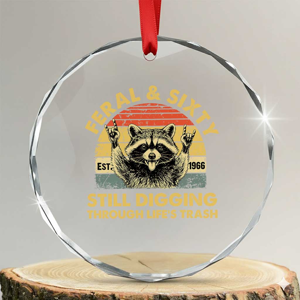60th Birthday Raccoon Crystal Glass Ornament Feral And Sixty Still Digging Through Life's Trash Est 1966
