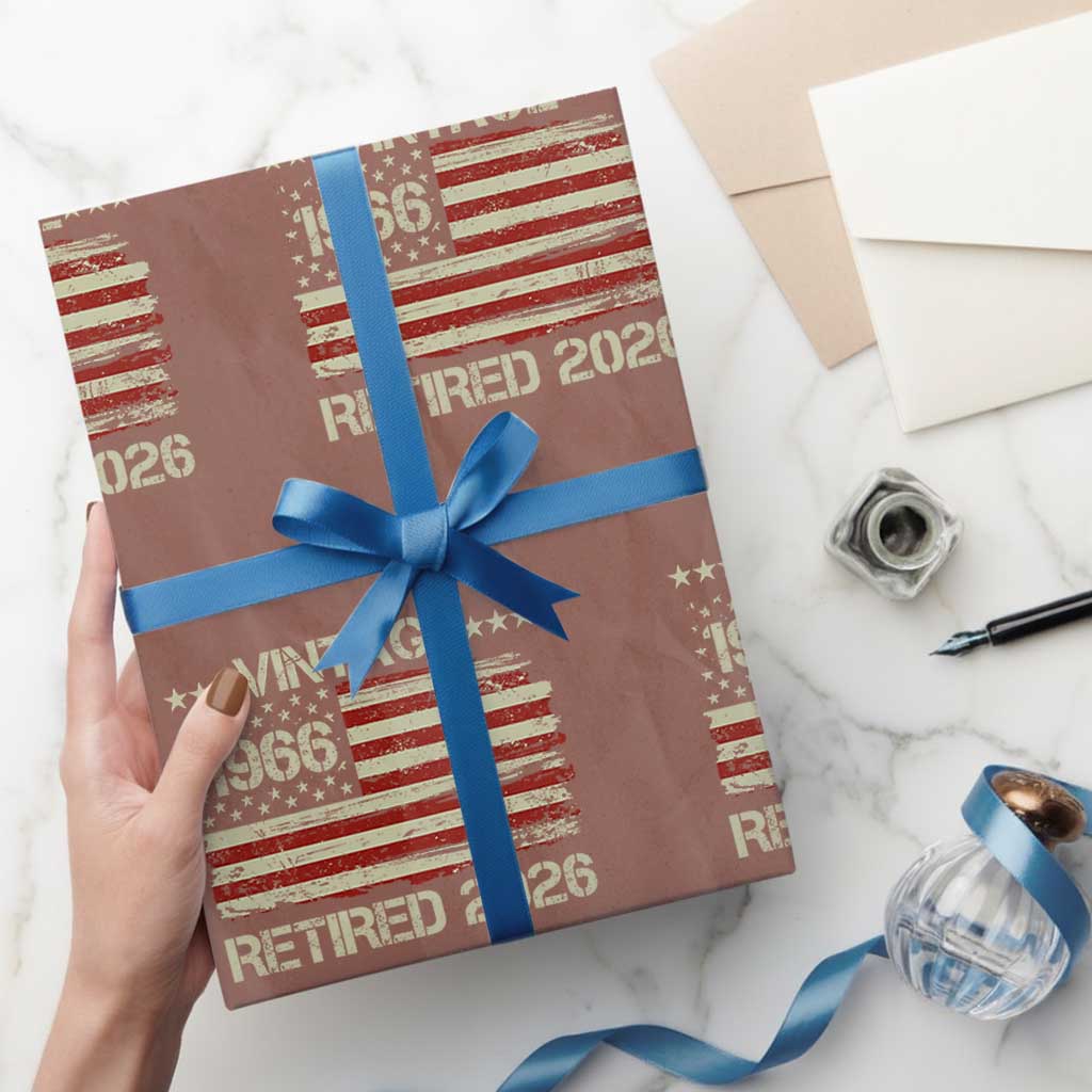 60th Birthday Retirement Wrapping Paper Roll Vintage 1966 Retired 2026 American Flag