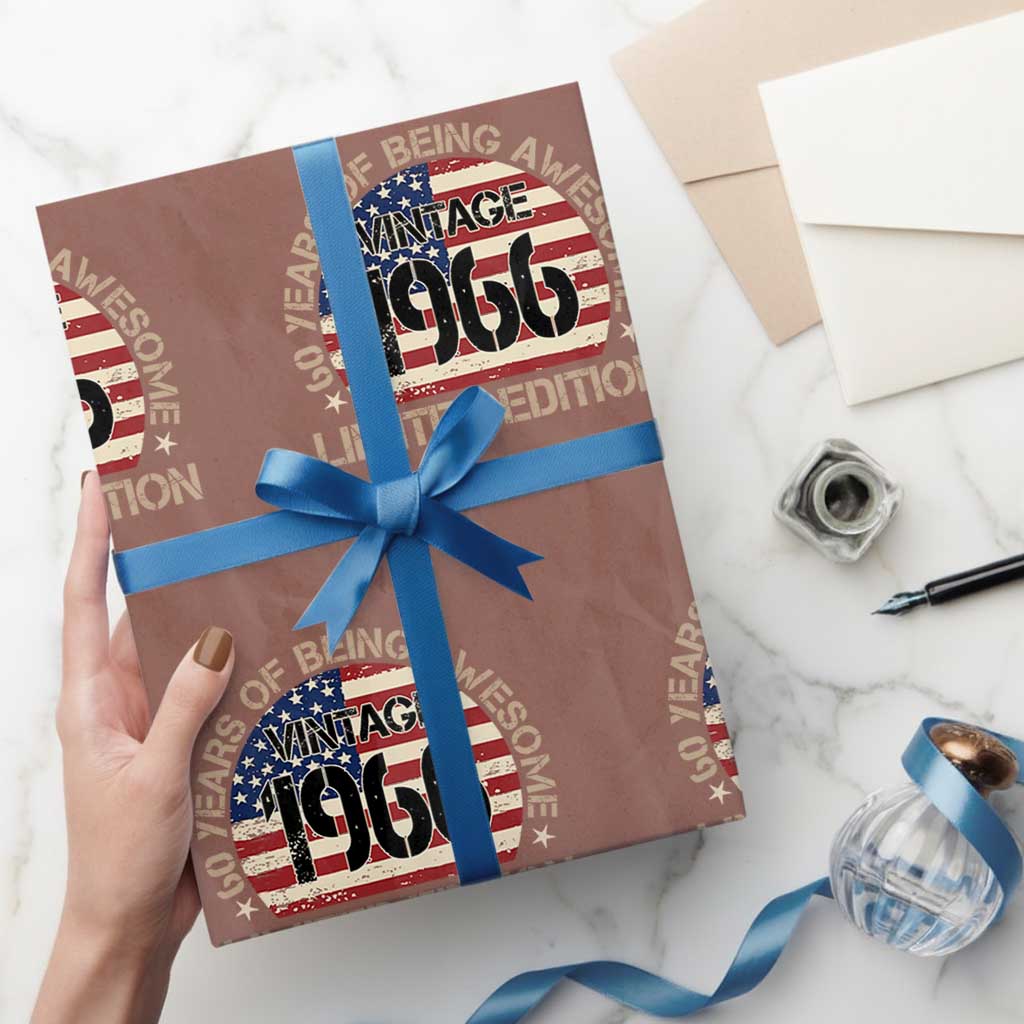 60th Birthday Wrapping Paper Roll Vintage 1966 60 Year Old Birthday USA Flag