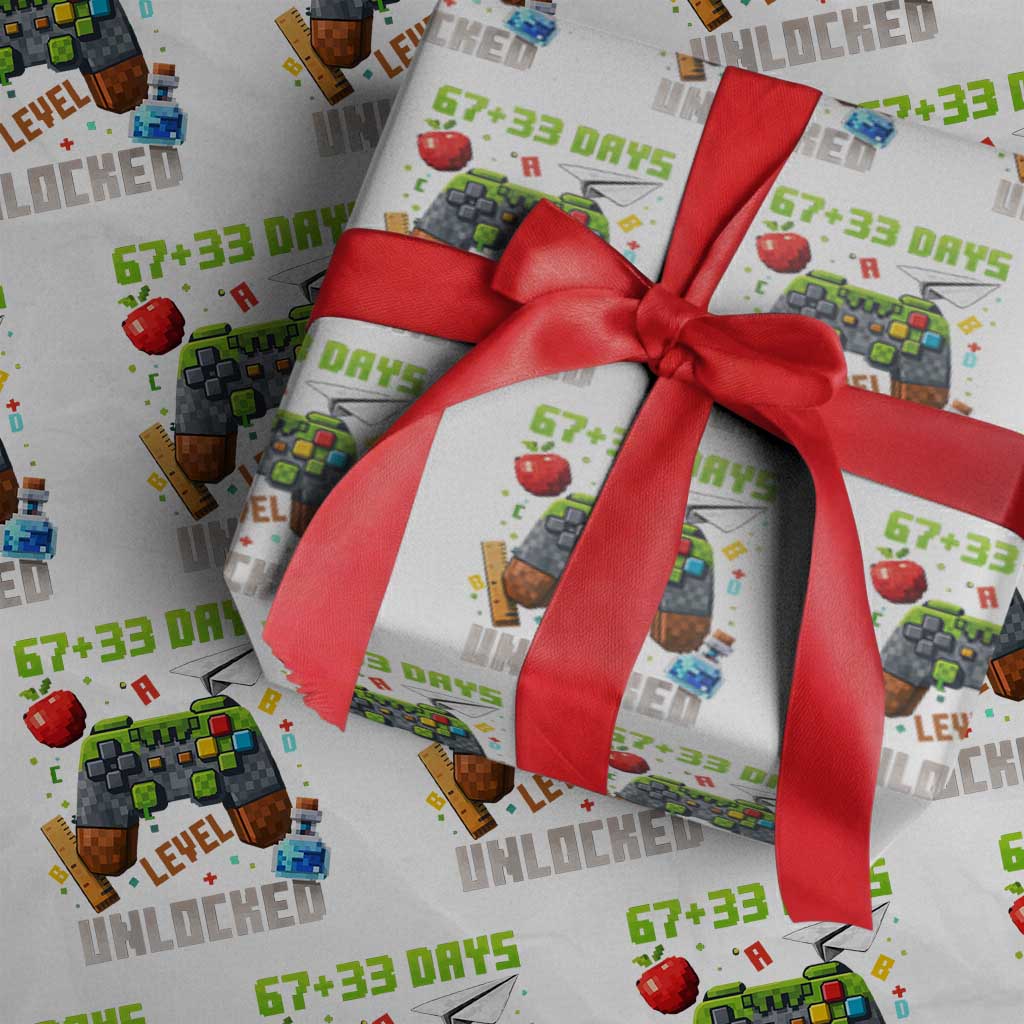 67 33 100 Days Level Unlocked Wrapping Paper Roll Gaming 100th Day of School Boys Kid