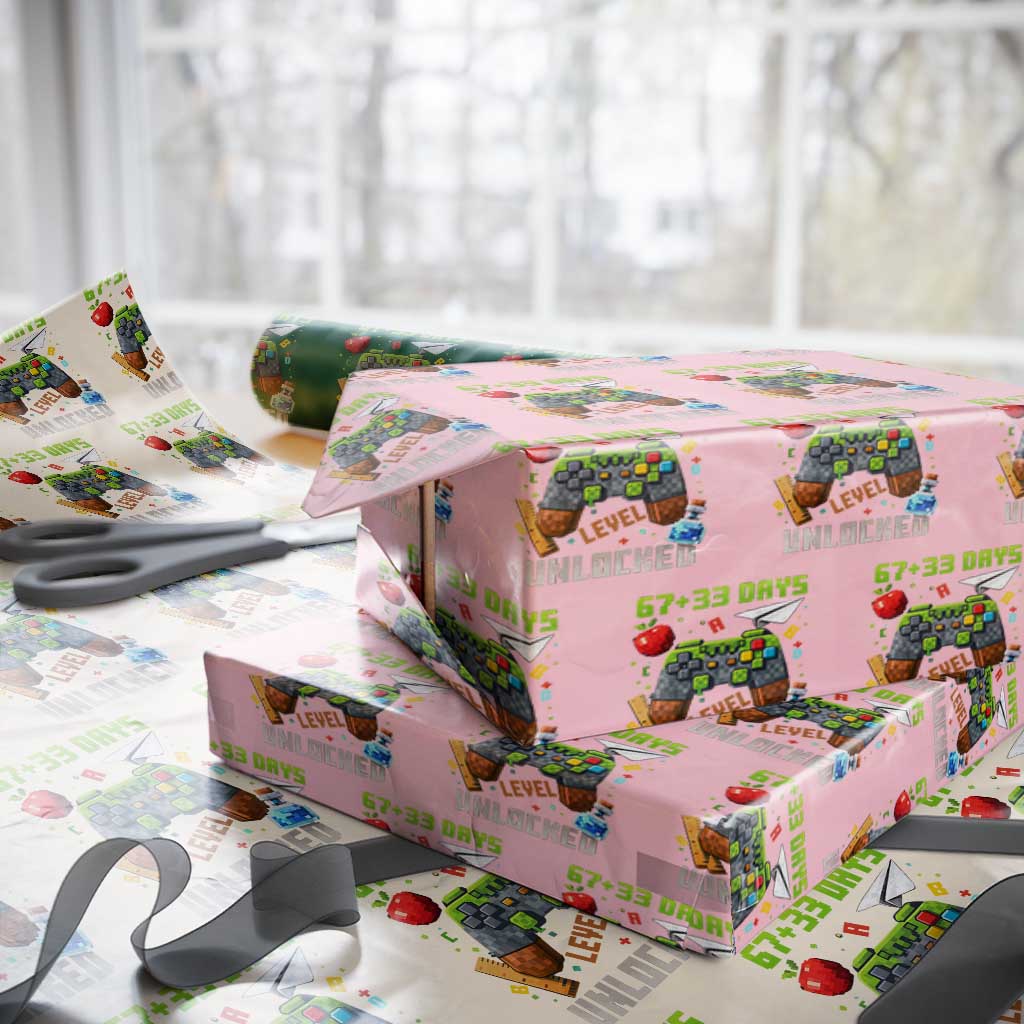 67 33 100 Days Level Unlocked Wrapping Paper Roll Gaming 100th Day of School Boys Kid