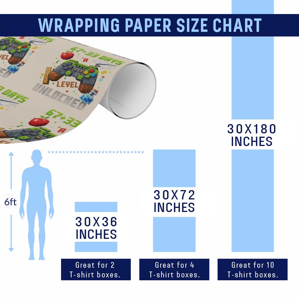 67 33 100 Days Level Unlocked Wrapping Paper Roll Gaming 100th Day of School Boys Kid