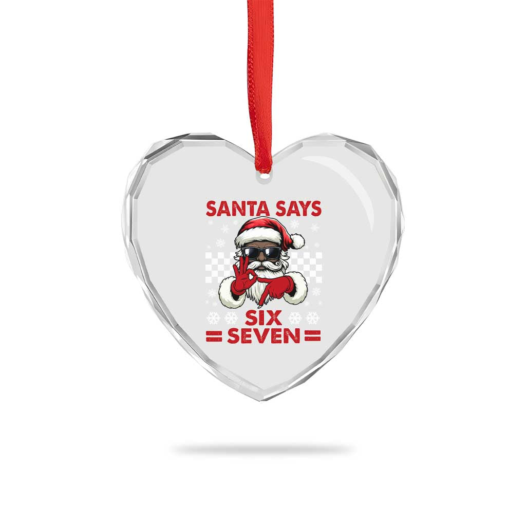 67 African American Santa Christmas Heart Crystal Glass Ornament Funny Santa Says Six Seven Meme Gen Alpha Slang - Wonder Print Shop