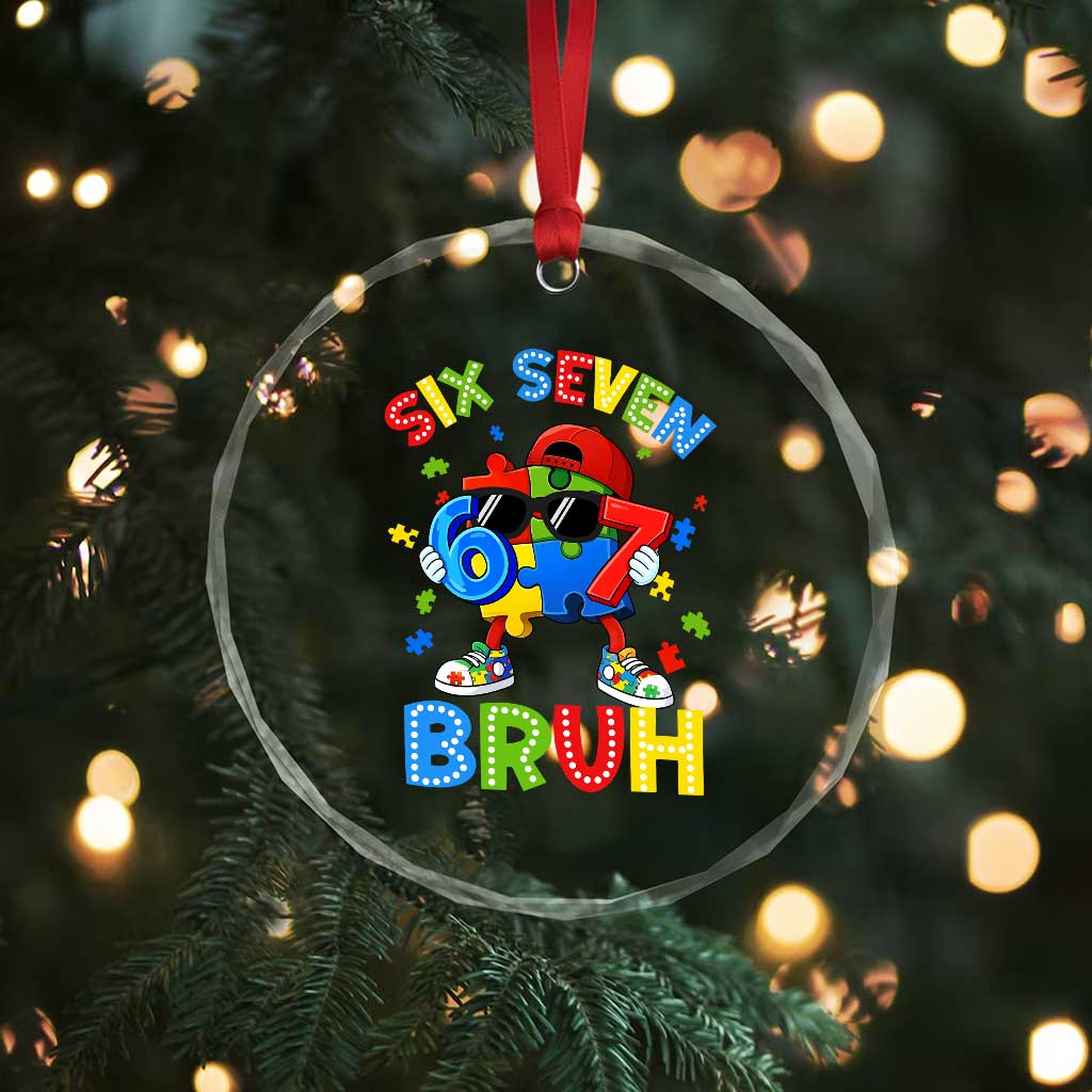 67 Autism Awareness Crystal Glass Ornament Funny Six Seven Bruh Autistic Puzzle Kids Boys