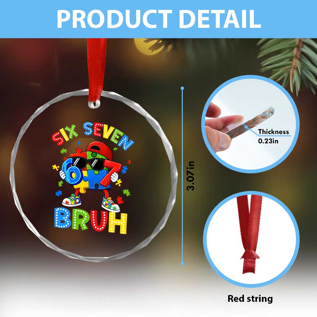 67 Autism Awareness Crystal Glass Ornament Funny Six Seven Bruh Autistic Puzzle Kids Boys