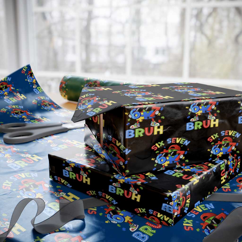 67 Autism Awareness Wrapping Paper Roll Funny Six Seven Bruh Autistic Puzzle Kids Boys