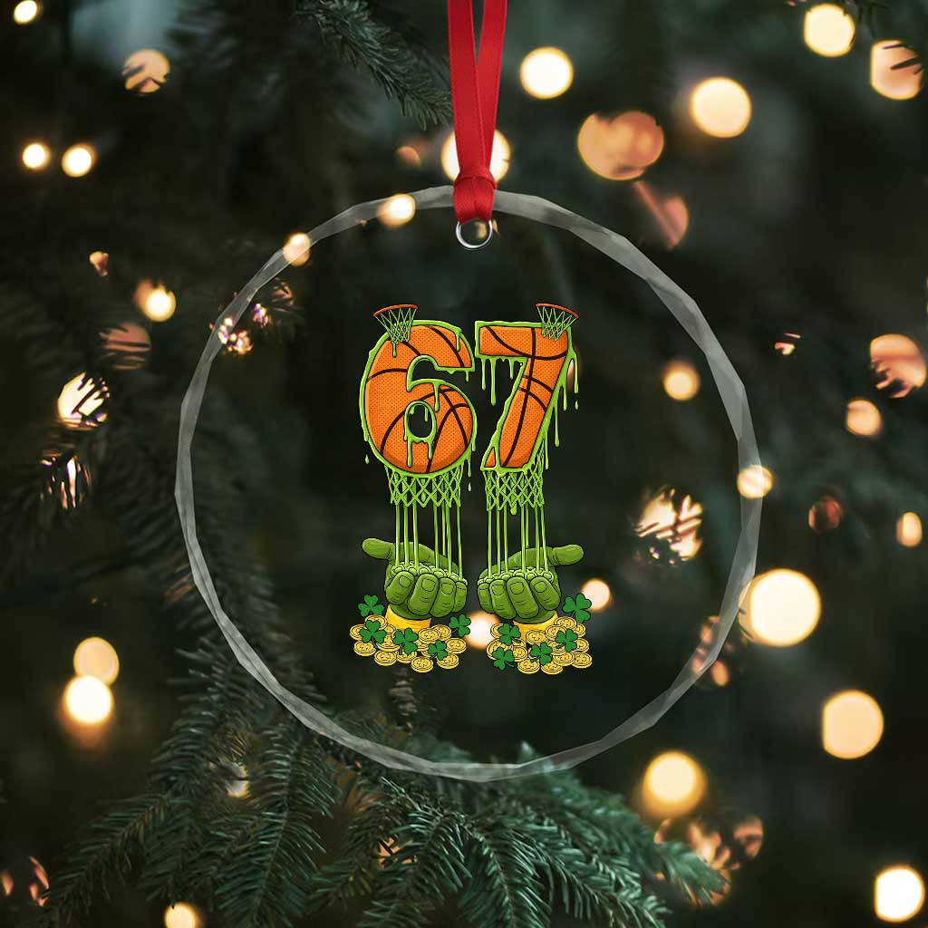 67 Basketball St Patricks Day Crystal Glass Ornament Funny Six Seven Gen Alpha Meme Drip