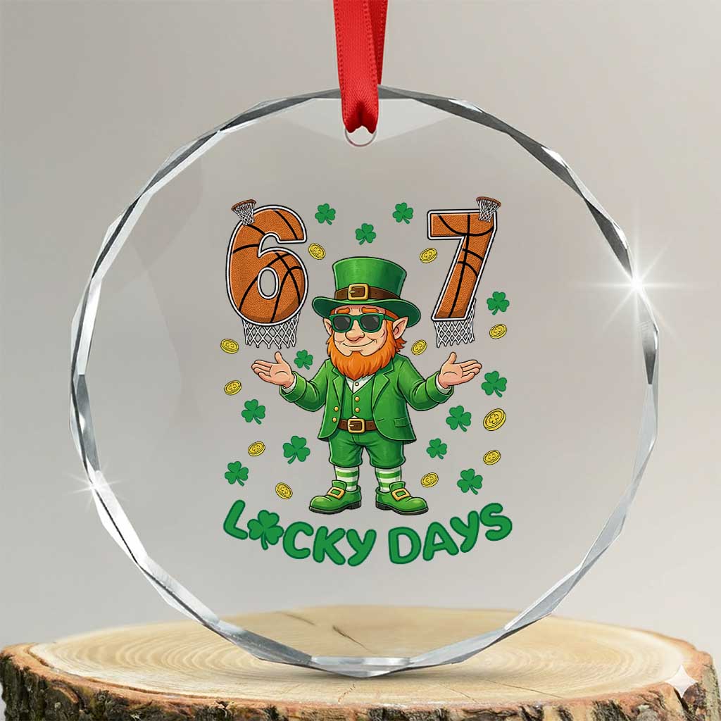 67 Basketball St Patricks Day Crystal Glass Ornament Funny Six Seven Leprechaun Meme