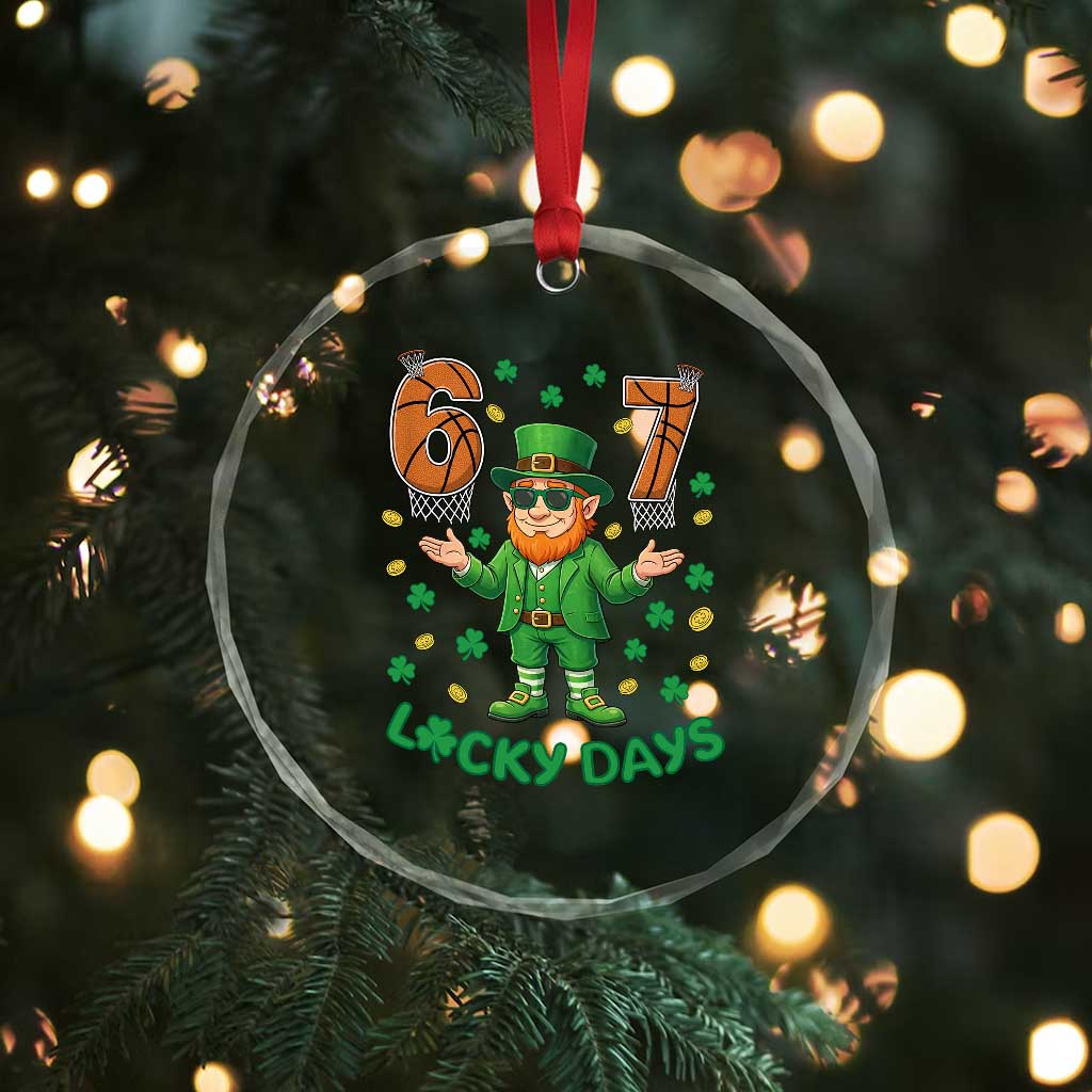 67 Basketball St Patricks Day Crystal Glass Ornament Funny Six Seven Leprechaun Meme