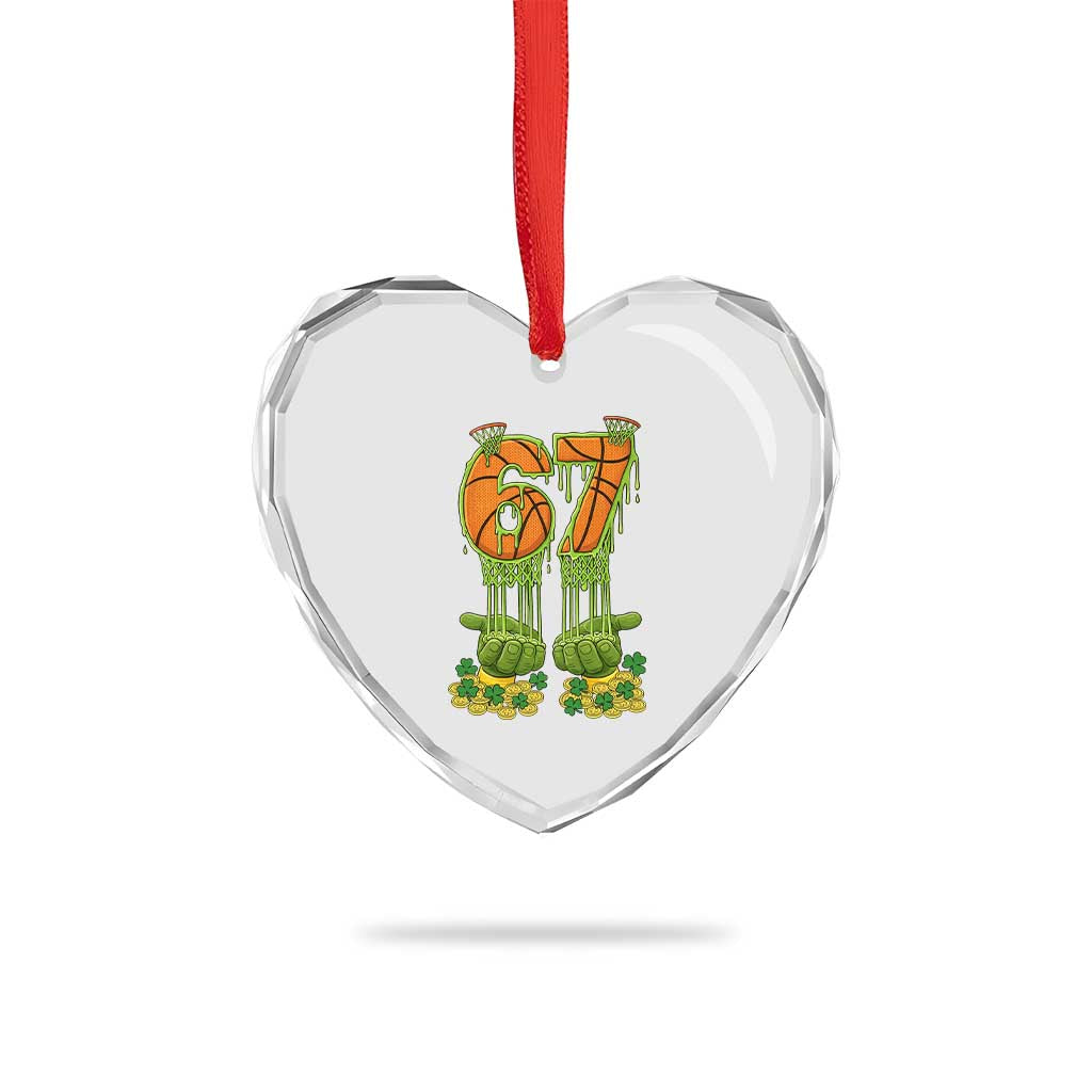 67 Basketball St Patricks Day Heart Crystal Glass Ornament Funny Six Seven Gen Alpha Meme Drip