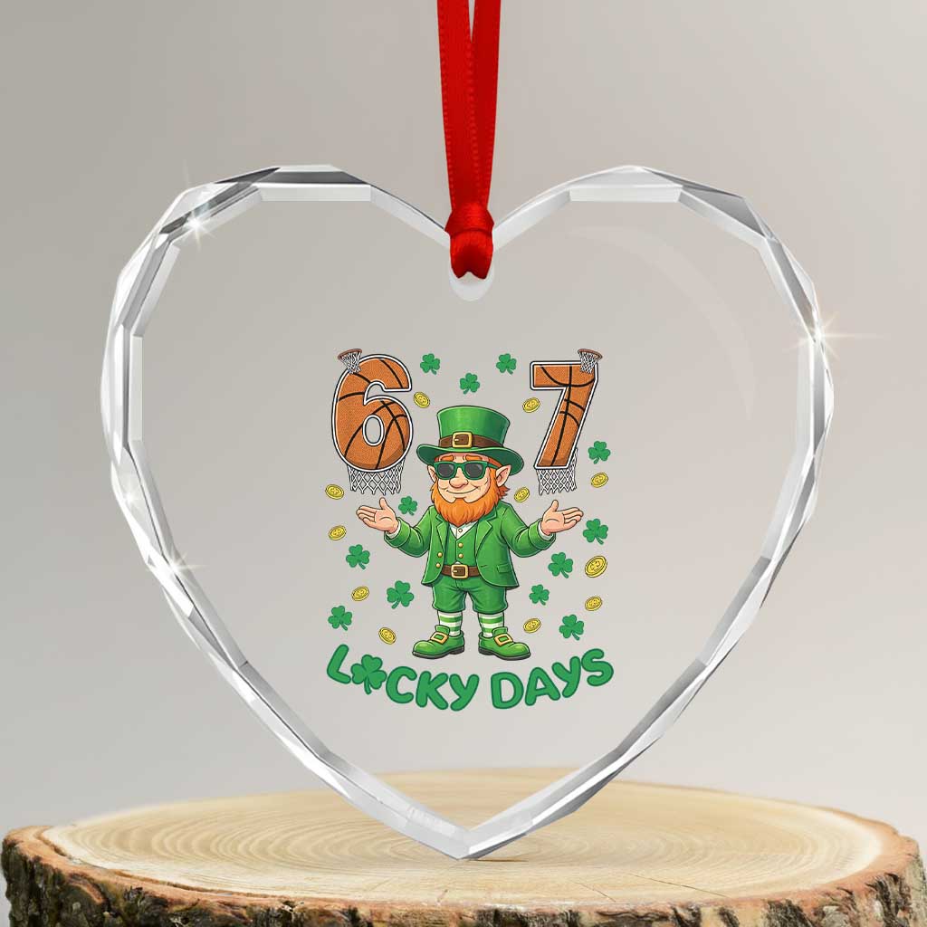 67 Basketball St Patricks Day Heart Crystal Glass Ornament Funny Six Seven Leprechaun Meme