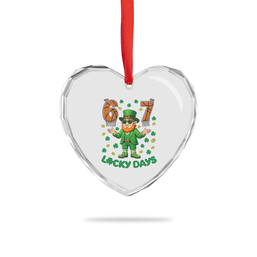 67 Basketball St Patricks Day Heart Crystal Glass Ornament Funny Six Seven Leprechaun Meme