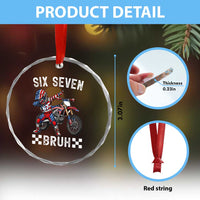 67 Bruh Meme Crystal Glass Ornament Funny Six Seven Dirt Bike Patriotic American Flag - Wonder Print Shop