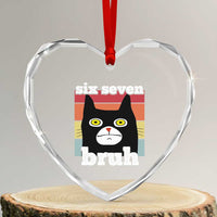 67 Bruh Meme Heart Crystal Glass Ornament Funny Six Seven Black Cat - Wonder Print Shop