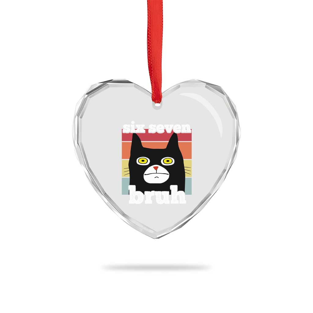 67 Bruh Meme Heart Crystal Glass Ornament Funny Six Seven Black Cat - Wonder Print Shop