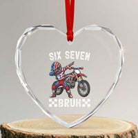 67 Bruh Meme Heart Crystal Glass Ornament Funny Six Seven Dirt Bike Patriotic American Flag - Wonder Print Shop
