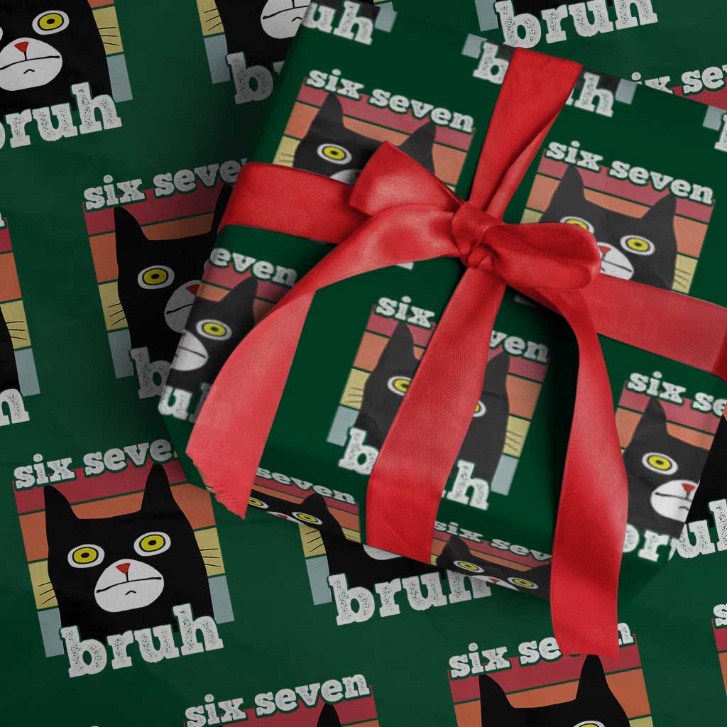 67 Bruh Meme Wrapping Paper Roll Funny Six Seven Black Cat - Wonder Print Shop