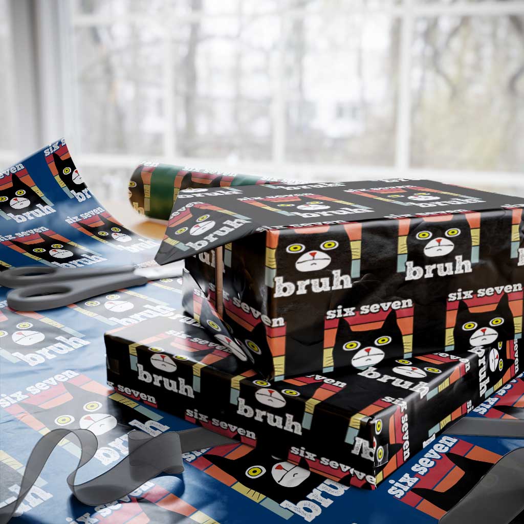 67 Bruh Meme Wrapping Paper Roll Funny Six Seven Black Cat - Wonder Print Shop