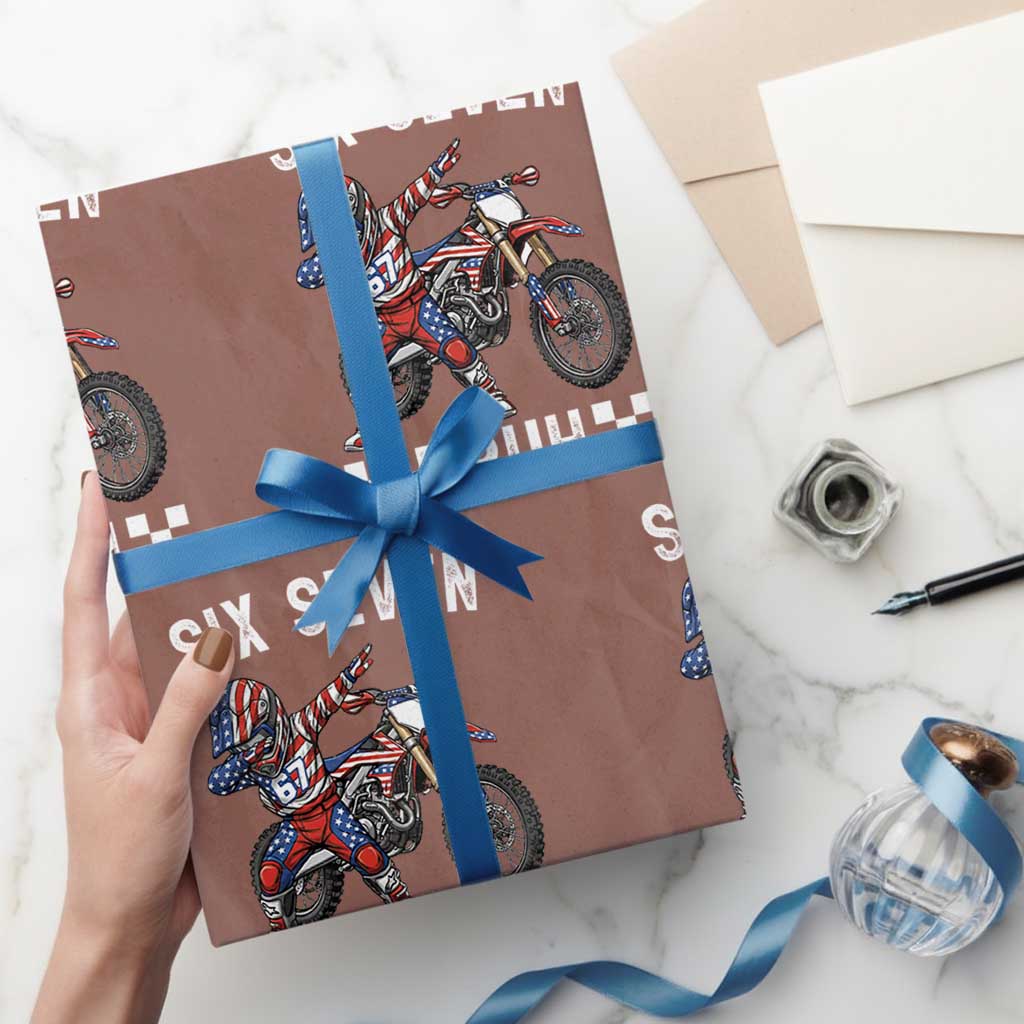 67 Bruh Meme Wrapping Paper Roll Funny Six Seven Dirt Bike Patriotic American Flag - Wonder Print Shop