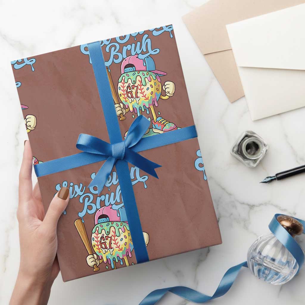 67 Bruh Meme Wrapping Paper Roll Ice Cream Drip Baseball Sport - Wonder Print Shop