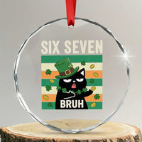 67 Bruh St Patricks Day Crystal Glass Ornament Funny Cat Bruh Six Seven Meme