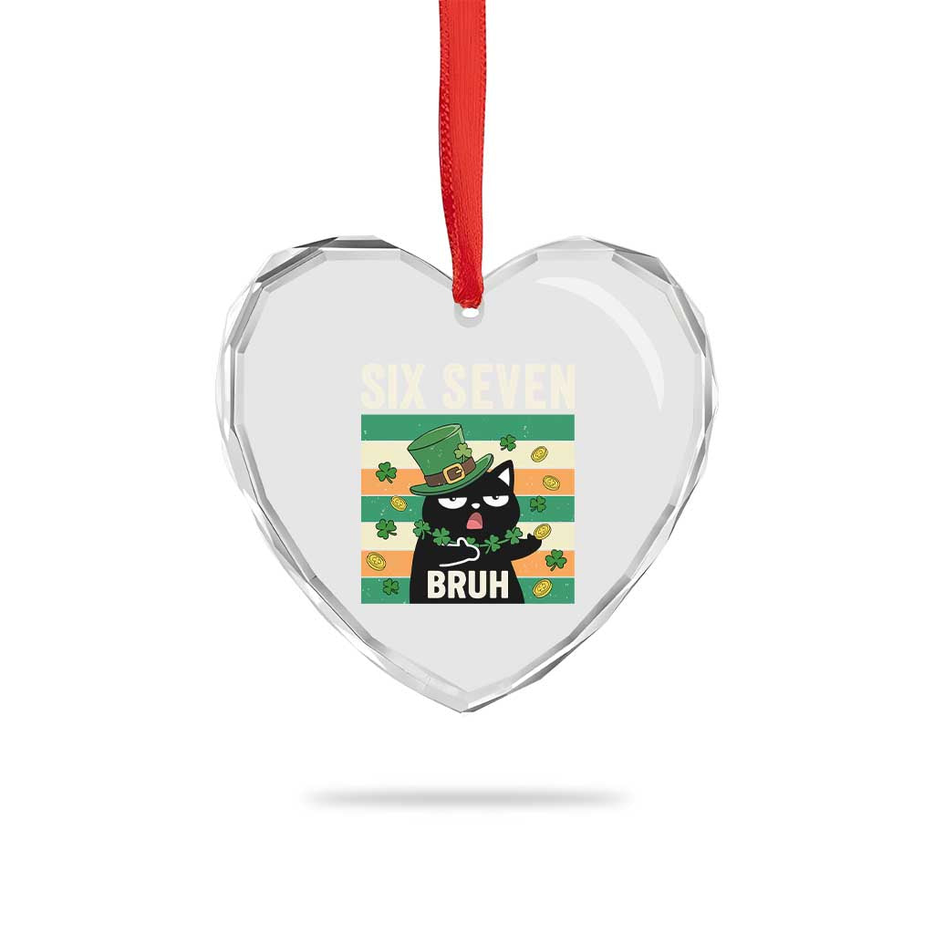 67 Bruh St Patricks Day Heart Crystal Glass Ornament Funny Cat Bruh Six Seven Meme