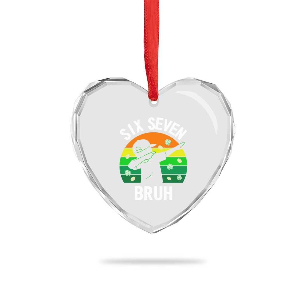 67 Bruh St Patricks Day Heart Crystal Glass Ornament Funny Six Seven Boys Kids Dabbing Meme