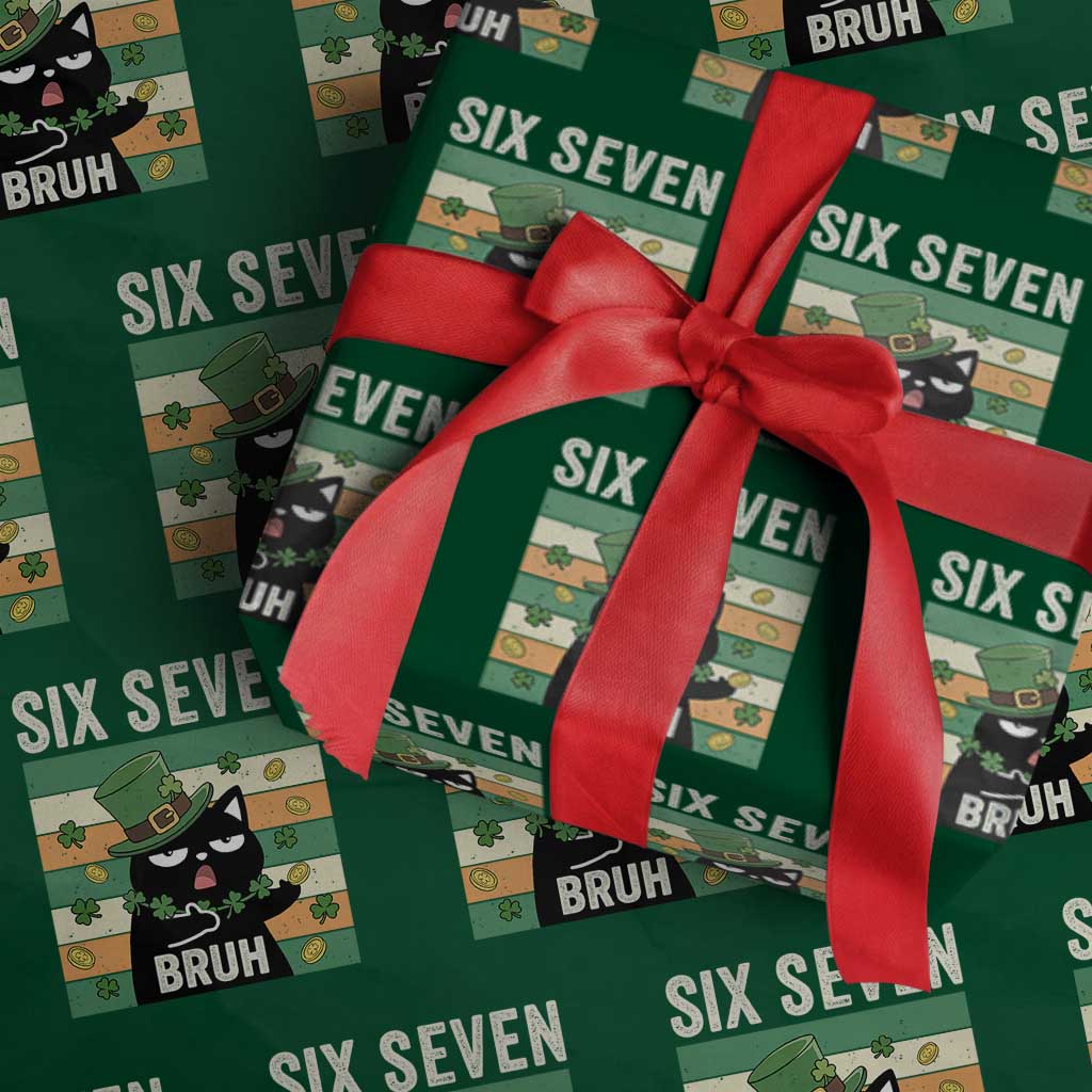 67 Bruh St Patricks Day Wrapping Paper Roll Funny Cat Bruh Six Seven Meme