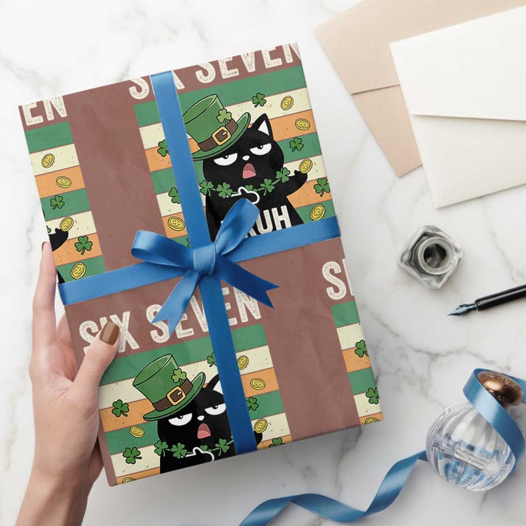 67 Bruh St Patricks Day Wrapping Paper Roll Funny Cat Bruh Six Seven Meme