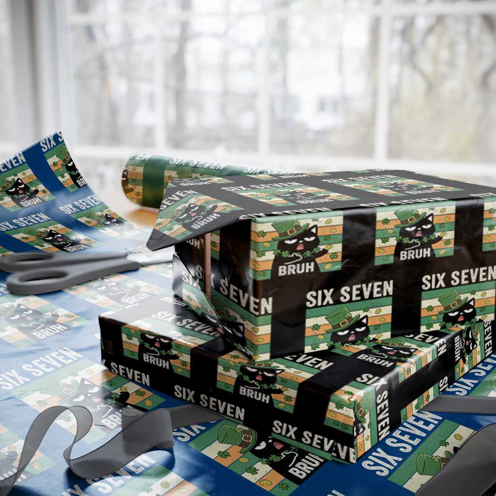 67 Bruh St Patricks Day Wrapping Paper Roll Funny Cat Bruh Six Seven Meme