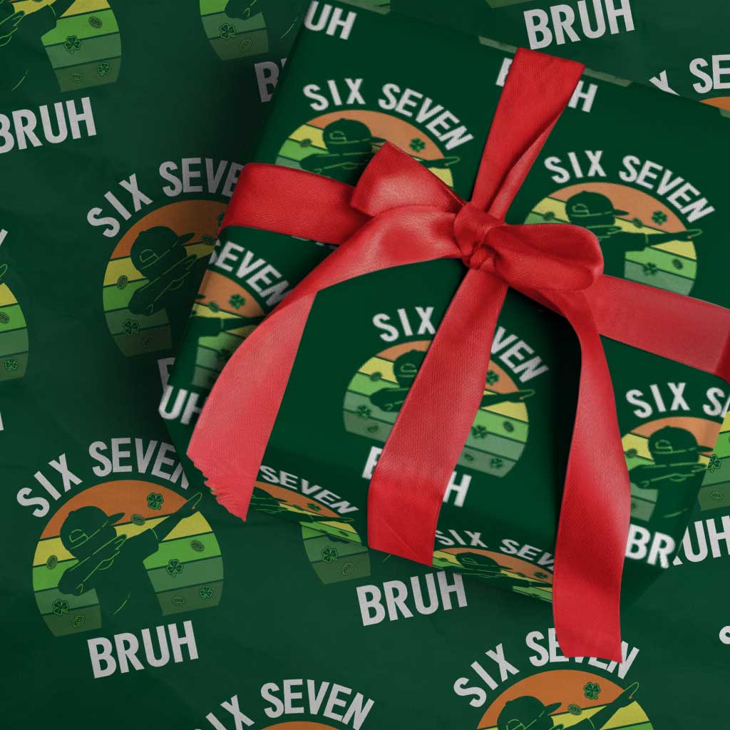 67 Bruh St Patricks Day Wrapping Paper Roll Funny Six Seven Boys Kids Dabbing Meme