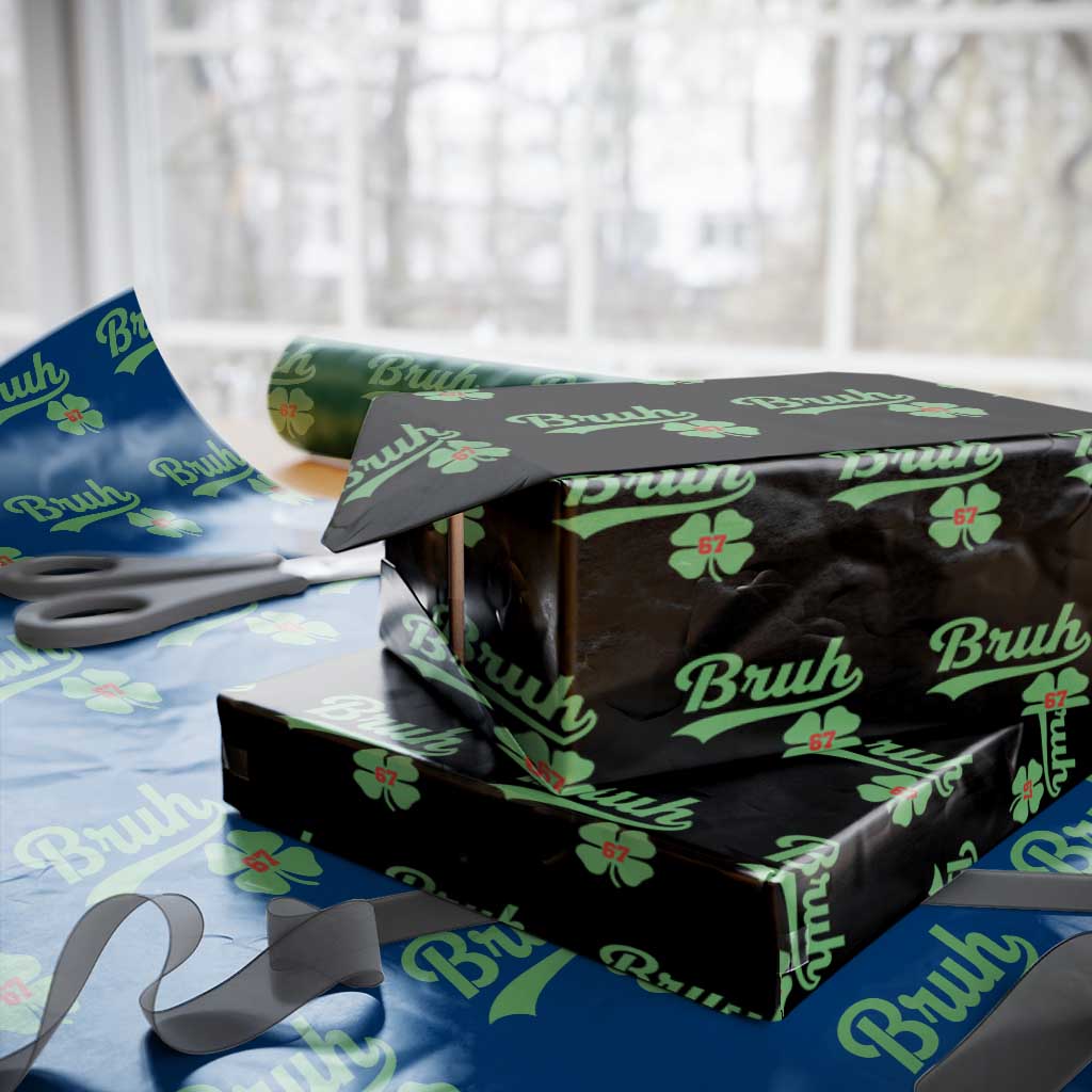 67 Bruh St Patricks Day Wrapping Paper Roll Funny Six Seven Shamrock Meme